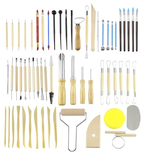 QWORK® 61 Stück Töpferwerkzeug Set, Keramikwerkzeuge, Modellierwerkzeug mit Edelstahlspitzen, für DIY-Kunst, Gravieren, Modellieren