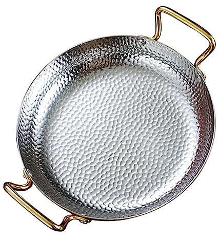 QAONEAY Luxuriöse Pfanne aus Edelstahl mit gehämmerter Oberfläche und goldfarbenen Griffen, vielseitige Kochfläche, perfekt for Anbraten, Sautieren und Köcheln.(Gold,24cm)