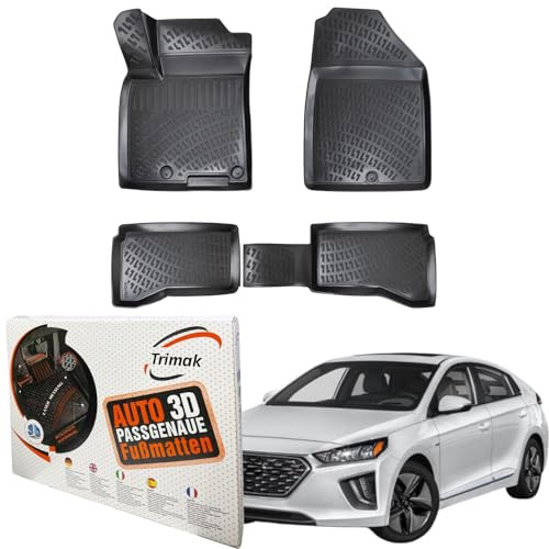 TRIMAK 3D Fussmatten für Hyundai Ioniq Hybrid 2016-2022 | Gummimatten aus TPE Gummi, Passgenau, Wasserdicht, Hoher Rand, Rutschfest, Leicht zu Reinigen