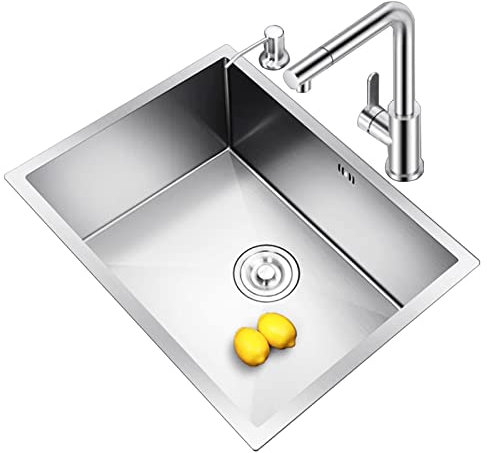 OZBME Évier argenté Évier de Cuisine en Acier Inoxydable Évier de Bar Robinet extractible Accessoires d'évier sous Plan Inclus (Taille : 48x40cm) ()