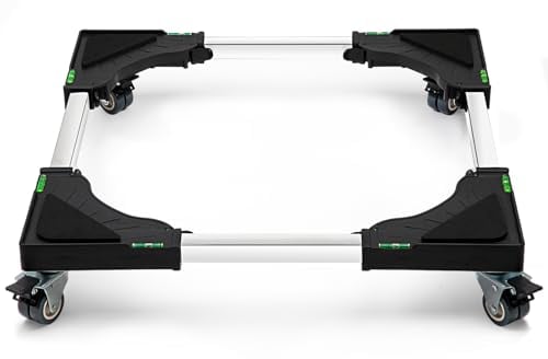 Humagineer Soporte Lavadora Secadora Carga 200KG, Ancho Regulable 40-60cm, Base para Lavadora de Muebles y Exterior, Plataforma con Ruedas con Freno, Antideslizante, Antivibración, Negro