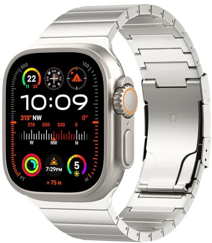 TiMOVO Titanium Uhrenarmband Kompatibel mit Apple Watch Band 49/46/45/44/42mm, Abnehmbares Armband für Herren mit Faltschließe für iWatch Ultra 2 Ultra SE Series 10 9 8 7 6 5 4 3 2 1,Silber