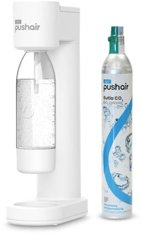 PUSHAIR Wassersprudler Dafi weißer Syphon + CO2-Kartusche + 0,7 l Flasche - Perfektes Sprudelwasser in Ihrer Küche, Einfachheit und Funktionalität