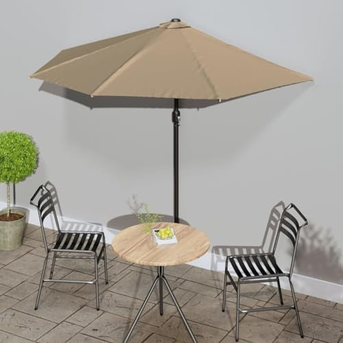 Amorsee Sombrilla Parasol de Jardín Semicircular con Manivela para Exterior Terraza Patio Piscina Gris Taupe 270 x 144 x 222 cm