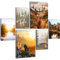 Novart Wandbilder Set Landschaft Berge Natur Orange Braun - KEIN EXTRA RAHMEN BENÖTIGT - Modern Deko - Wohnzimmer Schlafzimmer Flur N033063a
