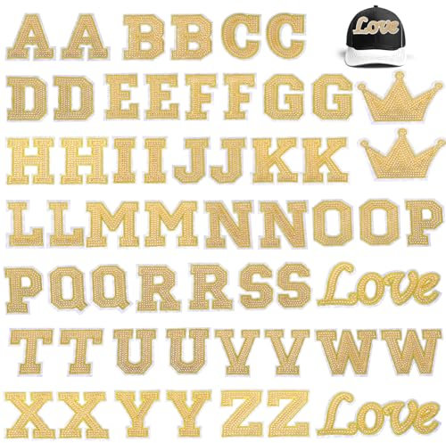 Molain 56Pcs Gold Sequin Alphabet A to Z Patches, Shiny Gold Letter Patches Iron on Sew on Letters for Clothing, Hats, Shoes, Backpacks, Handbags, Jeans, Jackets DIY Craft Supplies(Gold)