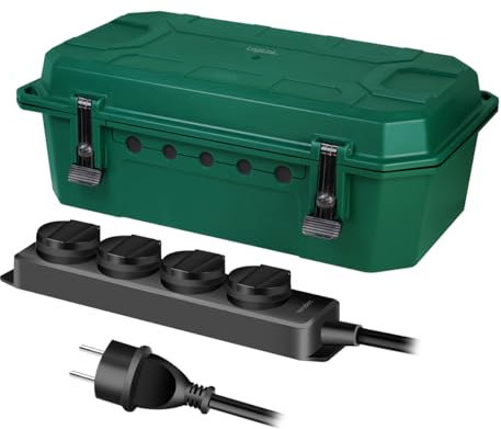 LogiLink LPS284 - wetterfeste Kabelschutzbox mit 4-facher Steckdosenleiste für den Außenbereich (Outdoor) in grün, mit Staub- und Spritzwasserschutz (IP54), 39x22.8x13.8cm (Außenmaß)