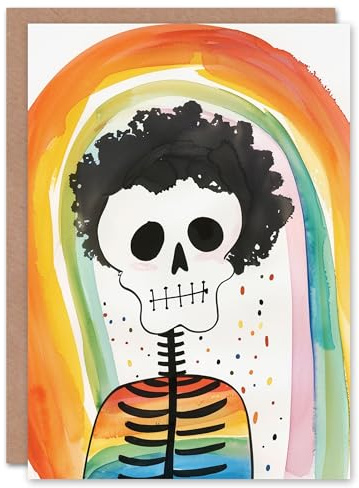 Artery8 Skeleton With Rainbow Fun Funny Watercolour Blank For Him Or Her Art Birthday Card