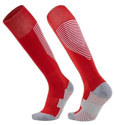 Über-Knie Fußballsocken - Anti-Rutsch, Ultra-Weich, Verstärkt für erhöhte Komfort & Schutz (DE/NL/SE/PL, Alphanumerisch, Einheitsgröße, Regular, Regular, Rot)