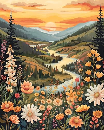 TARATH Malen Nach Zahlen Erwachsene Baum Blumen, DIY Handgemalt Ölgemälde Leinwand Kits, Anfänger Paint by Numbers Malen Nach Zahlen zur Heimdekoration, Kein Rahmen (40x50cm)