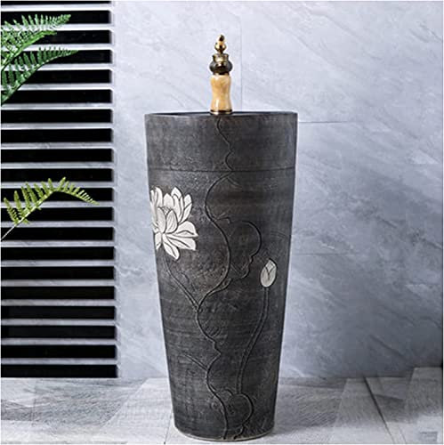 ASerZenith Lavabo sur Pied de Salle de Bain autoportant Art Hotel Home Lavabo sur Pied de Salle de Bain en céramique Décor de Style Industriel rétro avec piédestal Lavabo sur Pied d(J-Without Mirror)