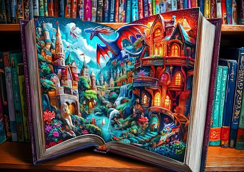 Magic Story Puzzle für Erwachsene, 1000 Teile Magic Castle Puzzle für Erwachsene mit Buchstaben auf der Rückseite, herausfordernde Familien-Puzzle-Spiele, Geschenk für Männer, Frauen, Senioren, Größe