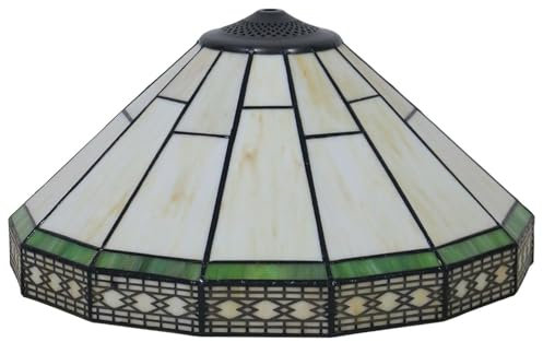Fiunkes 16 Zoll großer Ersatz-Lampenschirm im Tiffany-Stil aus weißem Buntglas, Mission-Lampenschirm mit Kappe passend für Tischlampe, Pendelleuchte, Stehlampe, Deckenleuchte,A