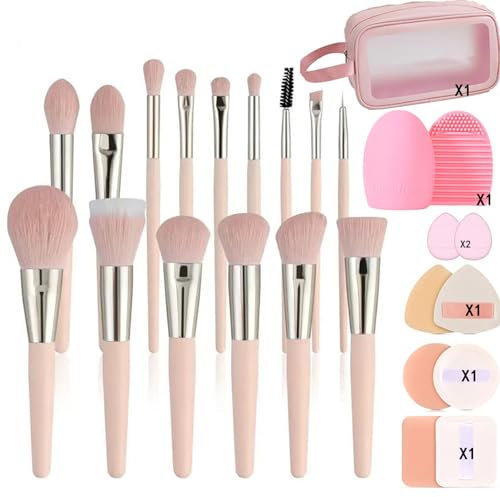 LHLXZQ Makeup Brush Set, Travel Beauty Tool Set with Makeup Sponge, Powder Puff, Brush Cleaner, Professional Facial Brushes for Foundation, Concealer, Eyeshadow, Blush#1