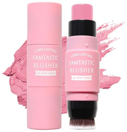 Creme Blush Stick mit Pinsel - Rouge Stick für Augen, Wangen & Lippen - Feuchtigkeitsspendende Face Cream Blush - Natürliche Milk Makeup Matte Rouge - Make Up Blush Tint für Alle Hauttöne Cosmetic