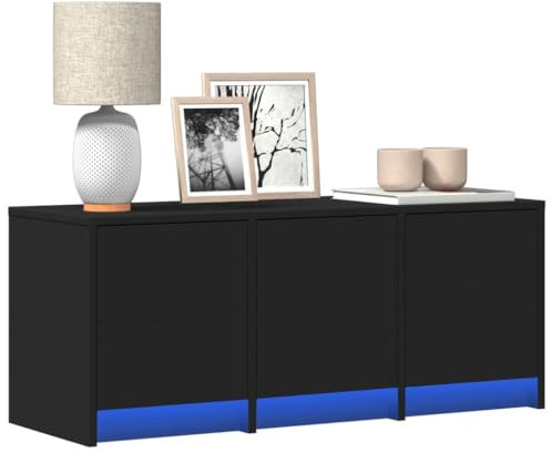 Festnight TV Schrank 90cm lang TV Schrank mit led Beleuchtung Lowboard TV Sideboard wohnzimmer-Schwarz-97 cm