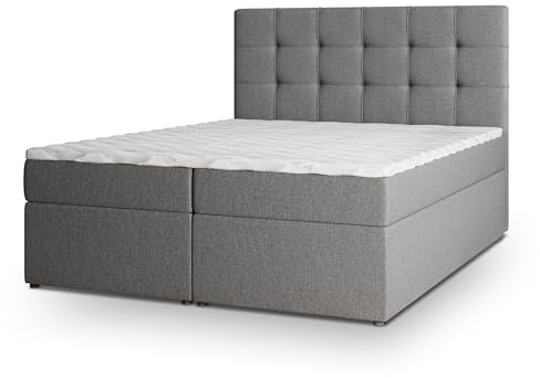 Masseno Boxspringbett Palma 140x200 cm Komplett-Set mit Matratze und Topper, Polsterbett mit Zwei Bettkästen -Hellgrau, INARI 91