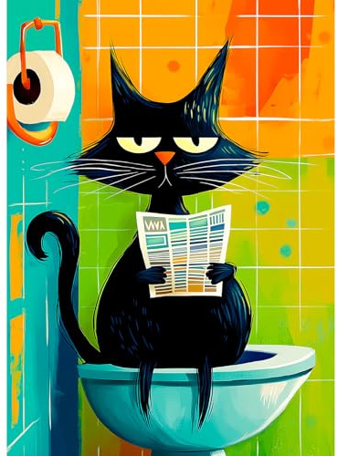 Bgraamiens Privacy Please 1000 Piece Jigsaw Puzzle – Funny Cat on Toilet with Newspaper – Whimsical Bathroom Humor Puzzle for Adults, Vibrant Colors, Challenging and Relaxing