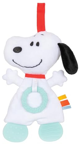 Kids Preferred Peanuts Snoopy Baby Sensory Toy Crinkle Blanket Stuffed Animal for Newborn Infants and Babies Teether Toys with Stroller Car Seat Loop