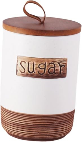 pistro Handmade Pottery Storage Jar with Airtight Wooden Lid, White Ceramic Container for Salt, Snacks, Treats, and Kitchen Organization (Sugar)