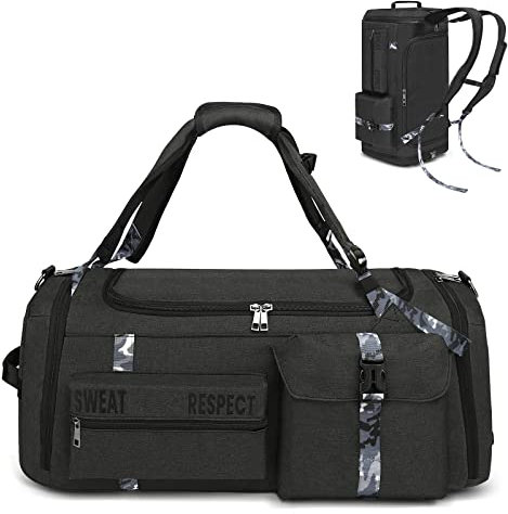 Gym Bags for Men Gym Duffle Bag Backpack 3-Way Sports Duffel Bags for Men with Shoe Compartment & Wet Pocket (Black)