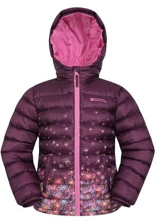 Mountain Warehouse Printed Seasons Kids Padded Jacket - Water Resistant Puffer Coat, Lightweigh, Elasticised Cuffs, Boys & Girls - Autumn, Winter Grape (Printed) Kids Size 2-3 Years