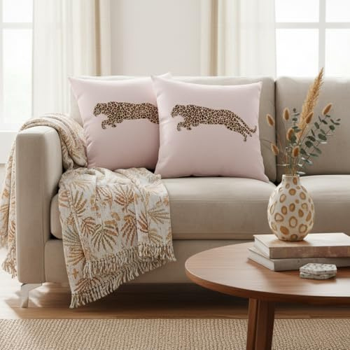 Manfei Afrikanische Geparden Wurf Kissenbezüge Pack von 2,Braun Leopard Kissenbezug für Kinder Mädchen Frauen Wohnzimmer Sofa Dekor, Wilde Tiere Thema Rosa Kissenbezüge, 50x50 cm