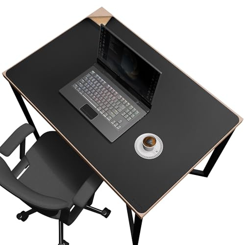 Chihein Cork & PU Leder Schreibtischmatte - 90 x 60cm Große Schreibtischmatte für Büro, Gaming oder Zuhause, ideal als doppelseitige Schreibtischunterlage (schwarz)