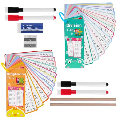 LUCKNIGHT 30 Blatt 1X1 Lernen Spiel, Einmaleins Spiel, Lernkarten Mathematik Für Multiplikation Und Division Mit Übungsblättern, Löschbare Mathe Karten, Arithmetiklernen für Kinder ab 5 Jahren