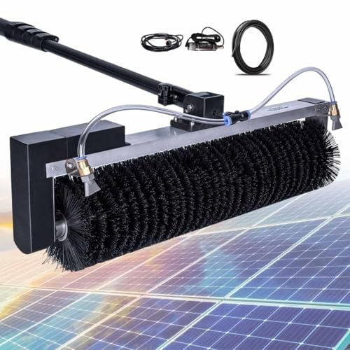 ZenSeFarin Rotierende BüRste Mit Doppeltem BüRstenkopf IndustriequalitäT,Solarmodul-ReinigungsbüRste,Reinigungsbreite NylonfaserbüRste 64Cm,Clip-Design Verhindert Schrumpfen,ACVersion-5.5m/18.0ft