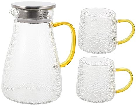 Mobestech Hervidor De Agua De Vidrio Resistente Al Calor Con Patrón Martillado Tetera Para Agua Fría y Fría De Gran Capacidad Con Vasos Para Uso Doméstico y Oficina