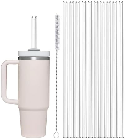 10 PCS Cup Straw, Reusable Replacement Straw for Cap, Plastic Tumbler Straws with Brush, Water Bottle Straws for Drinking Water, Tea, Coffee, Juice