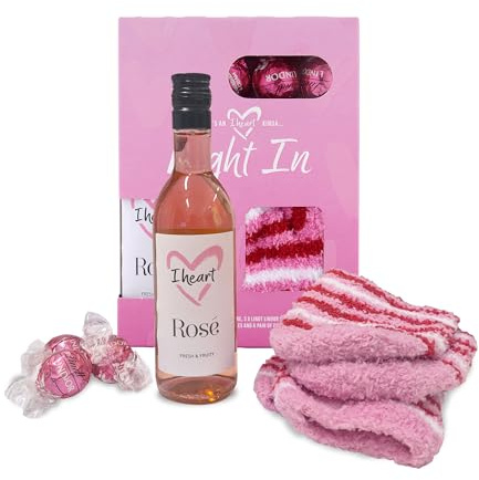 I Heart Rose, 187ml Socks and Strawberry & Cream Lindt Truffles Gift Set, Gift for Christmas, Birthday. By Blue Tree Gifts.