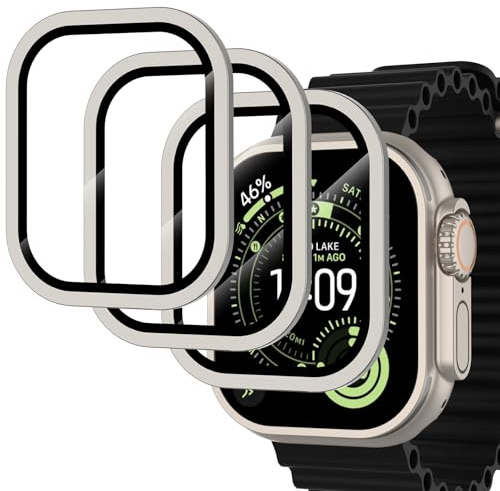 Simpeak 3 Packs Protégen Écran Compatible Apple Watch Ultra 3/2/1 49mm,9H Verre Trempé Film Protector- Cadre en Alliage d'Aluminium, Anti-Rayures, Anti-Trace, Facile à Poser, Étanche, Haute Définition
