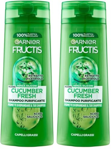 Garnier Fructis Shampoo Purificante, Per Capelli Grassi, Con Acido Salicilico ed Estratto di Cetriolo, Cucumber Fresh, 250 ml (Confezione da 2)