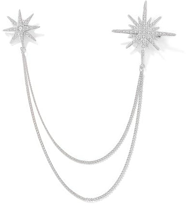 CharmeFleur Broche en Strass Argenté en Forme d'Étoile pour Femmes Filles Hommes Mode Cristal Flocon de Neige Pendentif Frange Épinglette Accessoire de Vêtement Costume B