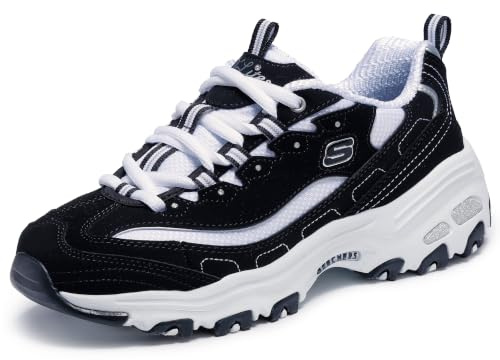 Skechers Sport womens D'lites Biggest Fan Memory Foam Lace-up Sneaker,Black/White,9.5 W US