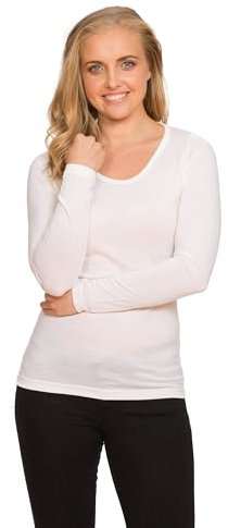 From Merino With Love - 100% Pure Merino Wool - Long Sleeve Thermal Top - New Zealand Made - Warm Scoop Neck Slim Fit Base Layer - White, Large