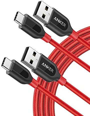 Anker PowerLine+ USB-C auf USB-A, doppelt geflochtenes Nylon-Schnellladekabel, 1,8 m, für Samsung Galaxy S9/S9+/S8/S8+/Note 8, MacBook, LG V20/G5/G6 und mehr (Doppelpack, 1,8 m, rot)