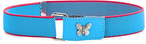 Ladeheid Mädchen Gürtel Elastik-Gürtel 1-6 Jahre 34-65 cm P15G (Blau/Dunkelrosa/Schmetterling)