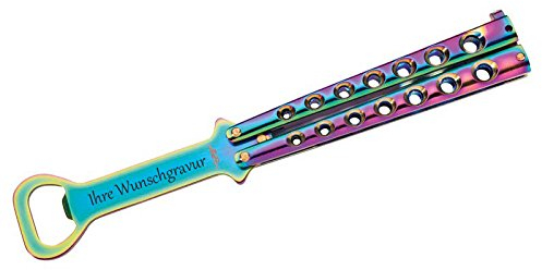 TR Flaschenöffner Butterfly, Rainbow Finish mit persönlicher Gravur