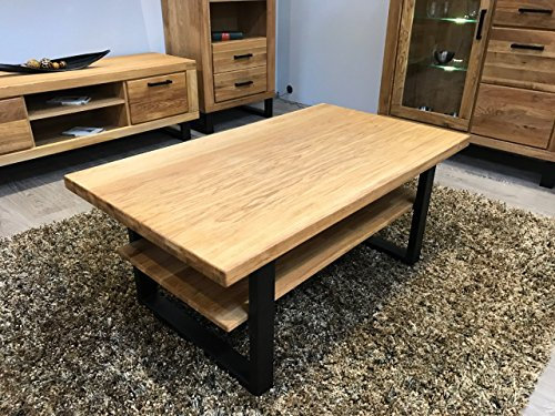 Couchtisch Wildeiche Massiv geölt 115x65cm Metallgestell in schwarz 2282