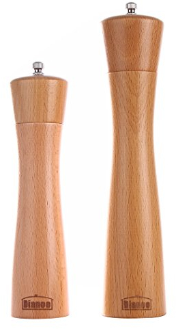 Dianoo 2PCS Wood Pepper Grinder Salt and Pepper Mill Set Wooden Adjustable Shakers with Ceramic Core 8 Inch and 10 Inch