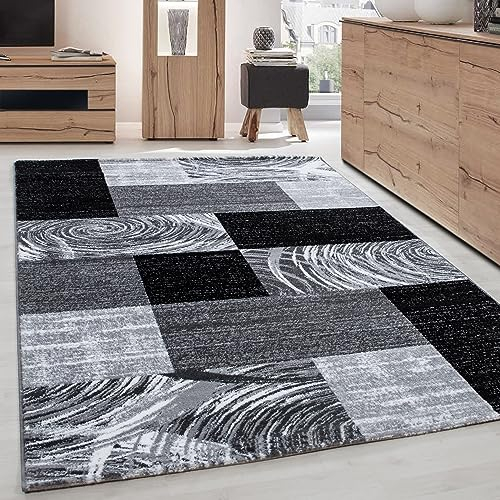 Carpettex Teppich Wohnzimmer Kurzflor 120 x 170 cm Modern Abstrakt Kariert Design Schwarz - Teppich Schlafzimmer Extra Weich Flauschig Waschbar Küchenteppich - Esszimmer Kinderzimmer Wohnzimmerteppich