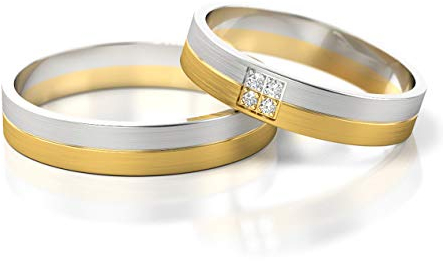 JC GOLD Trauringe - Gelbgold Weißgold Eheringe Bicolor inklusive Steine und Gravur im Paarpreis PL232 (18 Karat (750) Bicolor)