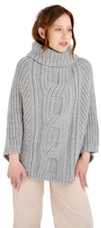 SAOL 100% lana merino cavo maglia signore Poncho maglione, Grigio, taglia unica