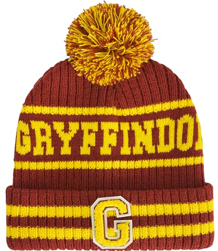 Concept One Harry Potter Beanie Mütze Hogwarts Collegiate Winter Knit Cap mit Manschette und Pom, Gryffindor, Einheitsgröße
