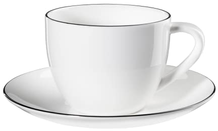 ASA À Table Ligne Noire Cappuccino Tasse mit Unterteller Fine Bone China Schwarz-Weiß 0,25l, Größe: 9cm x 7cm, 1929113