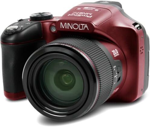 Minolta Pro Shot 20 Mega Pixel HD Digital Camera with 67x Optical Zoom, Full 1080p HD Video & 16GB SD Card (Red)