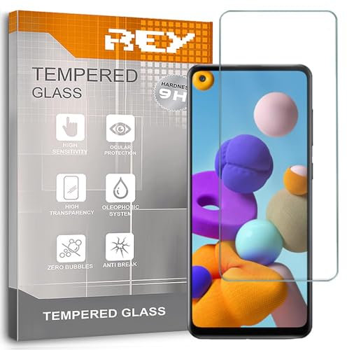 REY Bildschirmschutz aus gehärtetem Glas für Samsung Galaxy A21S - Galaxy A21, Schutzfolie, Displayschutzfolie 9H+ Härte, Anti-Kratzen-Öl-Bläschen